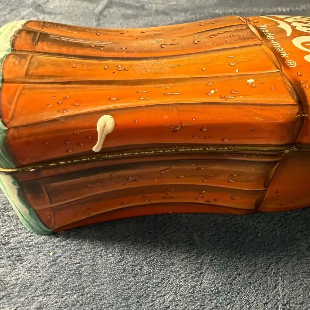 Vintage 1997 Coca-Cola Bottle-Shaped Hinged Metal Tin Container